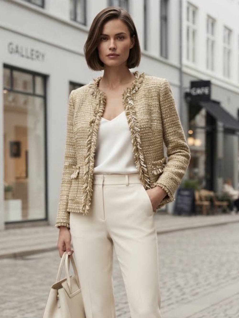 NWOT CAbi Boucle Fringe Blazer